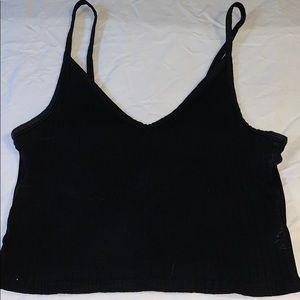 Black ripped v neck crop top